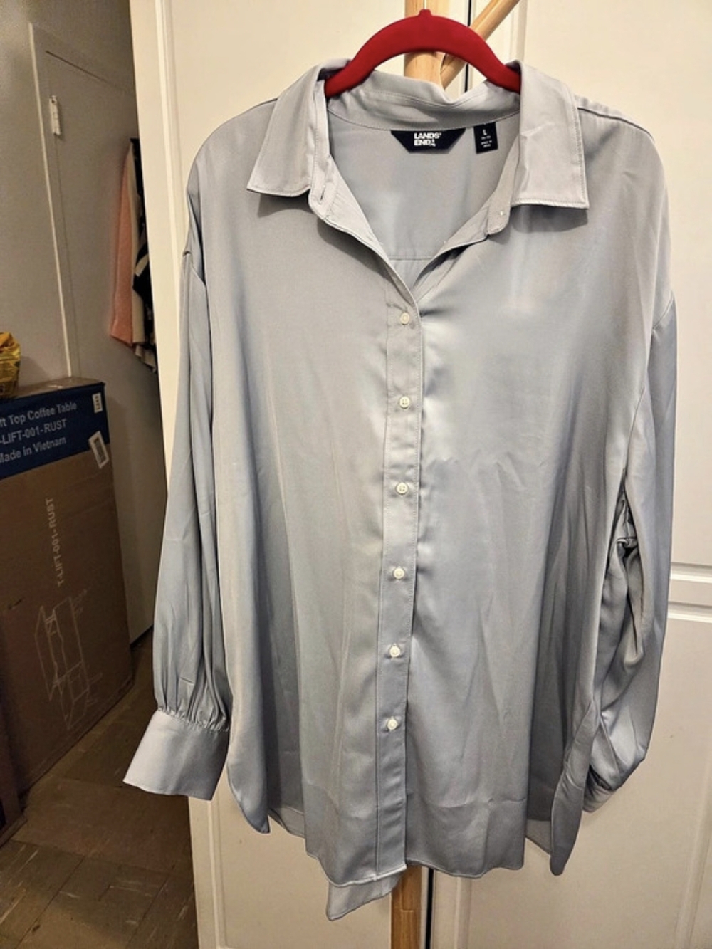 Lands' End Women's Long Sleeve Oversized Satin Buttondown Tunic Oversized Satin